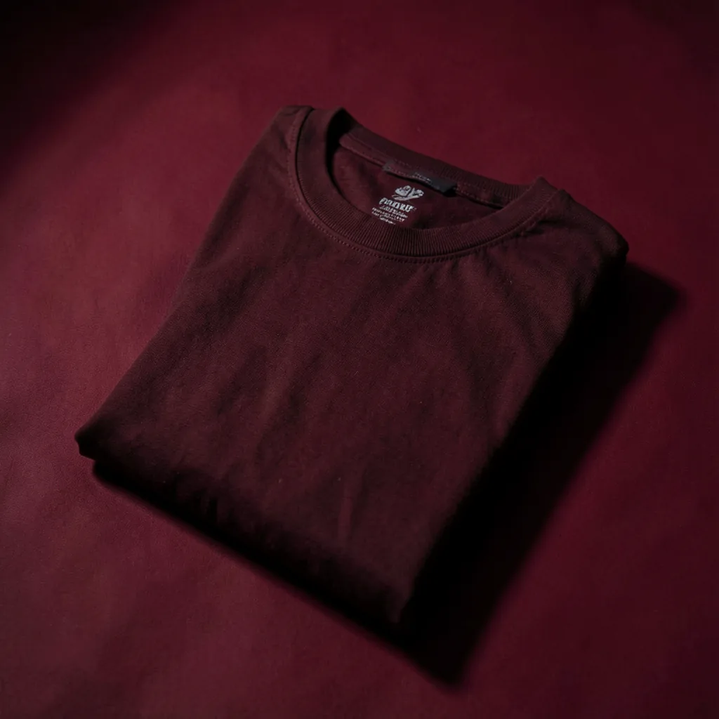 Heavyweight organic cotton t-shirt in oxblood on a crimson studio backdrop