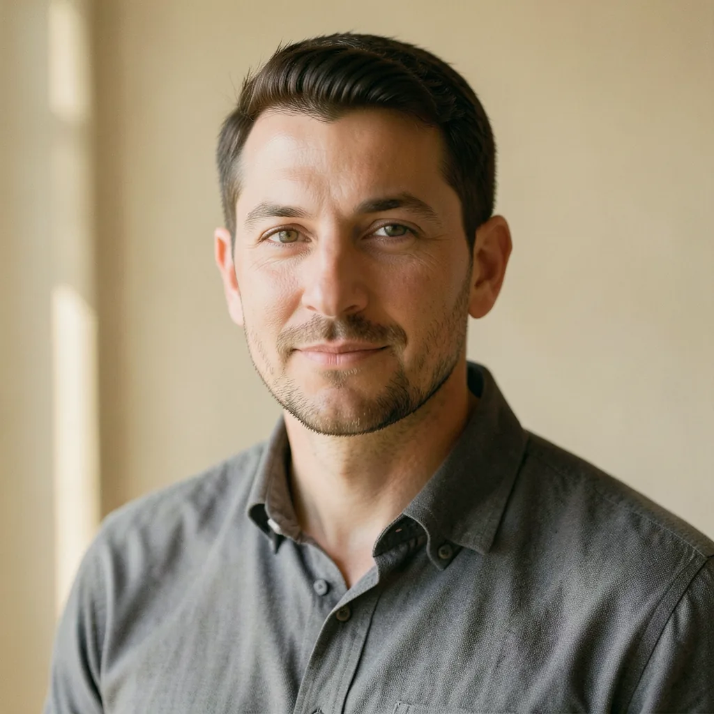 Founder in a warm, minimal studio setting