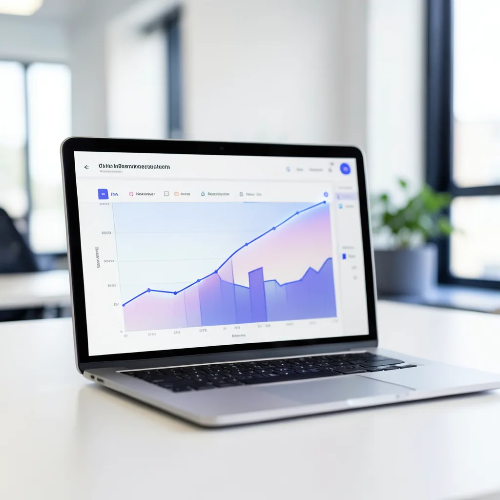 Analytics dashboard on a laptop in a bright office