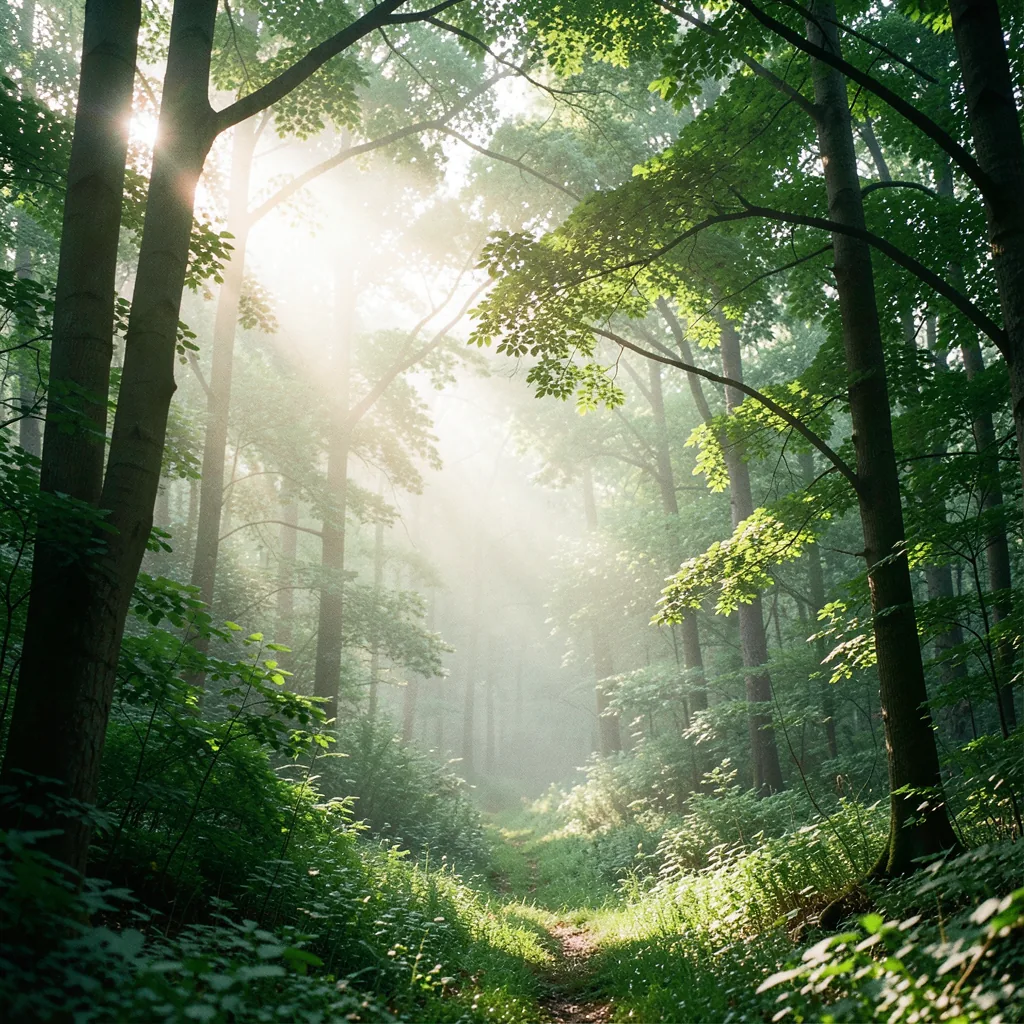 Sunlight filtering through green ferns